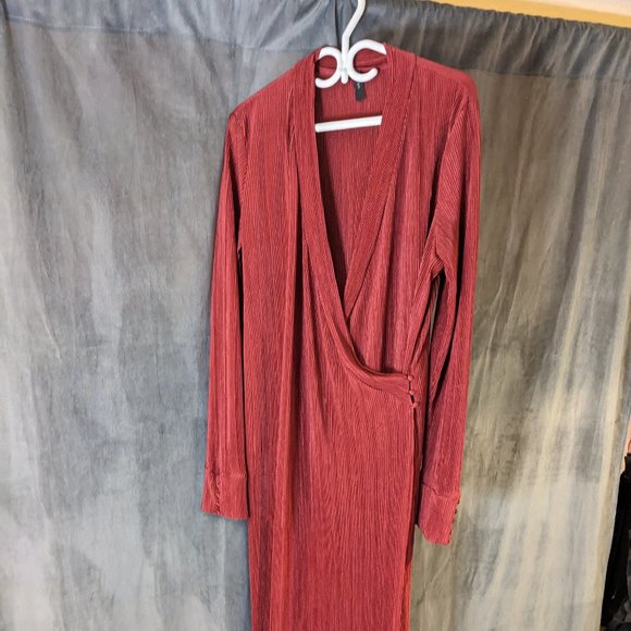 ASOS Tall (L/10/12) Burgundy Pleated Column Formal Dress with Long Sleeves - Picture 1 of 9